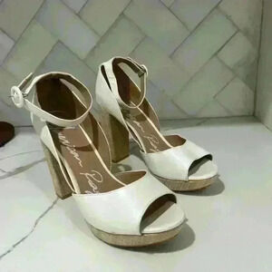 White leather wedge sandals with a 4 inch heel 9.5 Wide